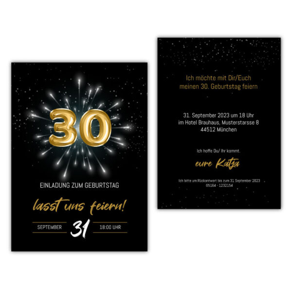 Einladung 30. Geburtstag Ballon gold