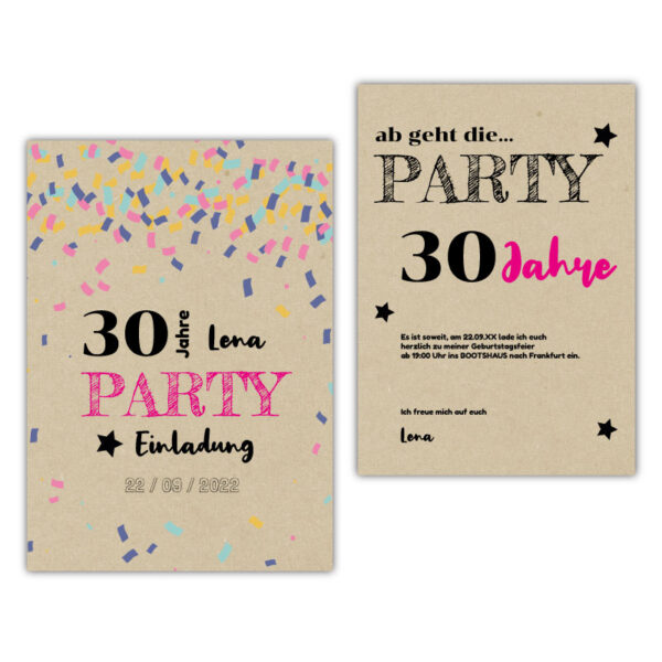 Einladung-30.-Geburtstag-Konfetti-Kraftpapier