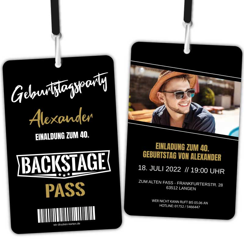 Backstage Pass Einladungskarte