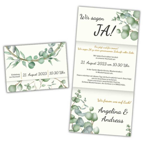 Hochzeitseinladung-Doppelklappkarte-Soft-Green-Eukalyptus