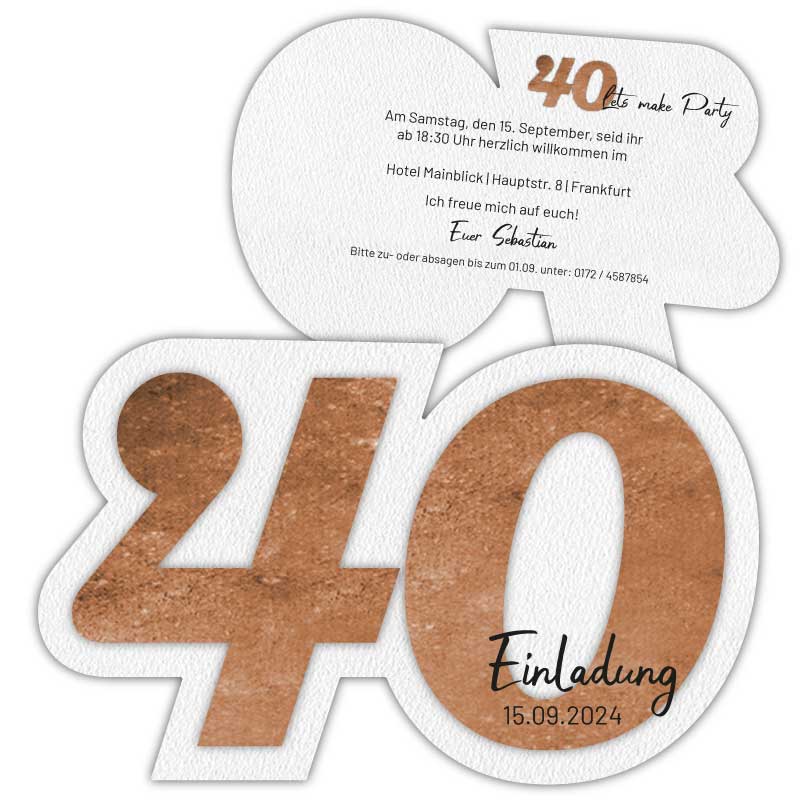 Einladung zum 40. Geburtstag als Zahl (gestanzt)