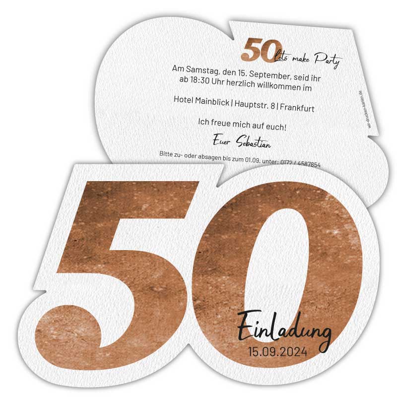 Einladung zum 50. Geburtstag als Zahl (gestanzt)