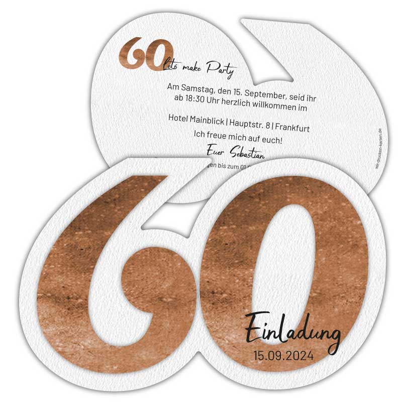 Einladung zum 60. Geburtstag als Zahl (gestanzt)