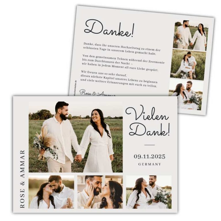 Schöne Danksagungskarten für die Hochzeit jetzt selbst gestalten